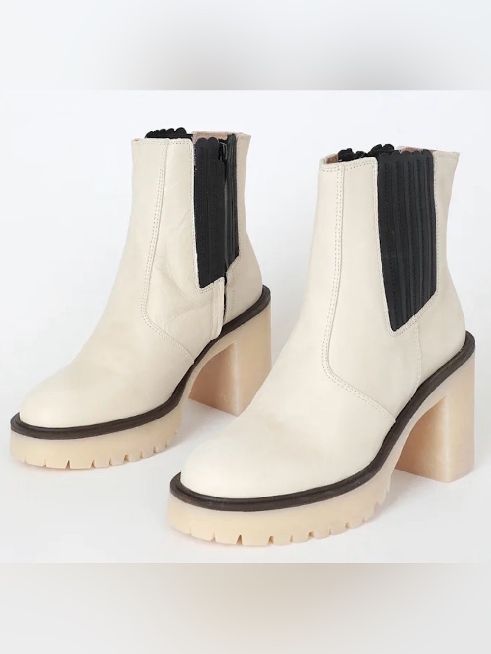 Free People James Chelsea Leather Chunky Heel Platform Boot Ivory Sz 9.5 EU 40